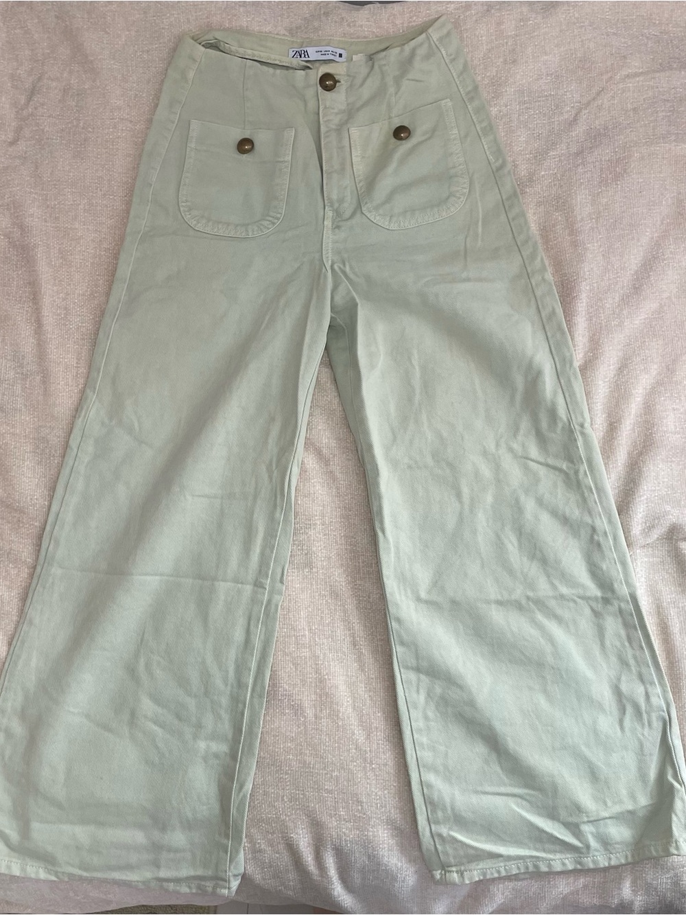 Zara Woman Mint Green Wide-Leg Jeans Front Patch pockets size 2 100% cotton - Picture 2 of 12